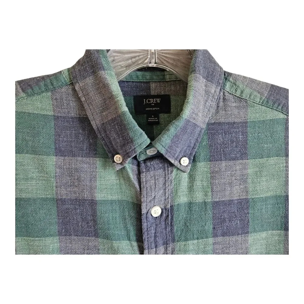 J. CREW Men's S Homespun Shirt Blue Green Check Button Up Long Sleeve Cotton